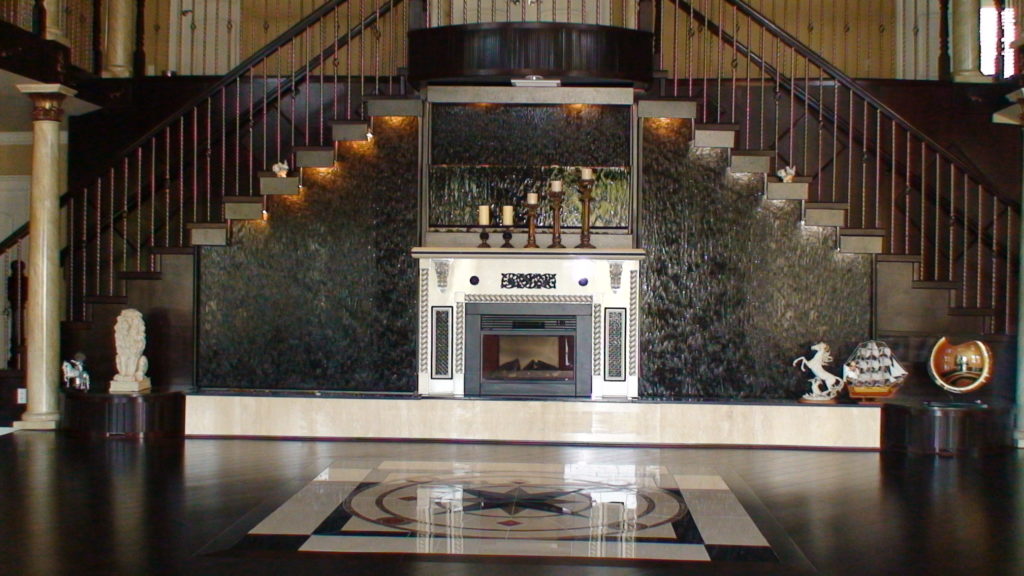 entryway water feature marble slab stairway fountain