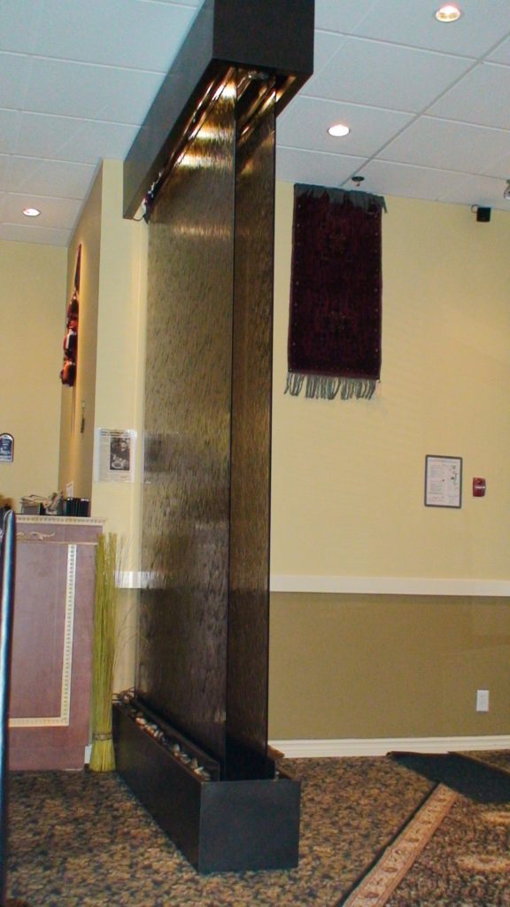floor to ceiling glass panel waterfall fountain indoor frameless